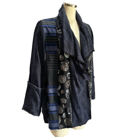 Catherine Bacon Piecework Tweed Jacket Blazer Size L* Sequin Raw Edge Artwear - Picture 14 of 14